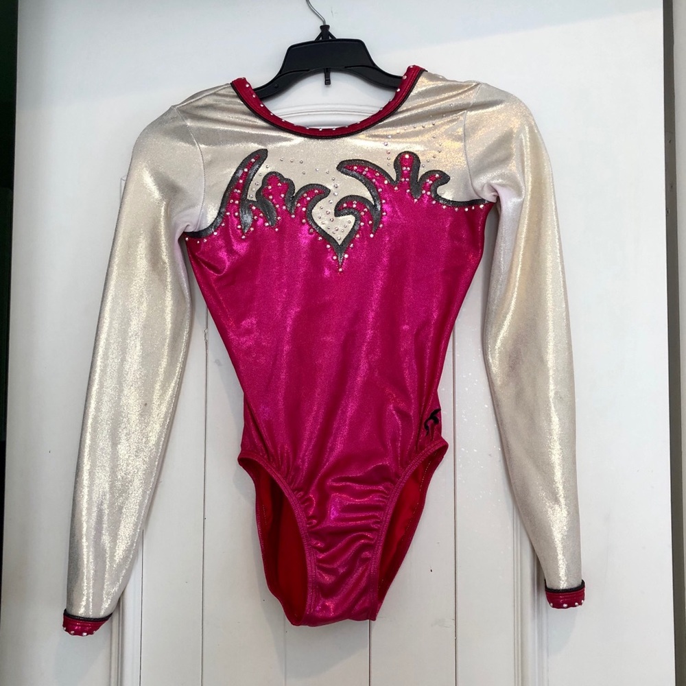 GK Pink and White Rhinestones Leotard